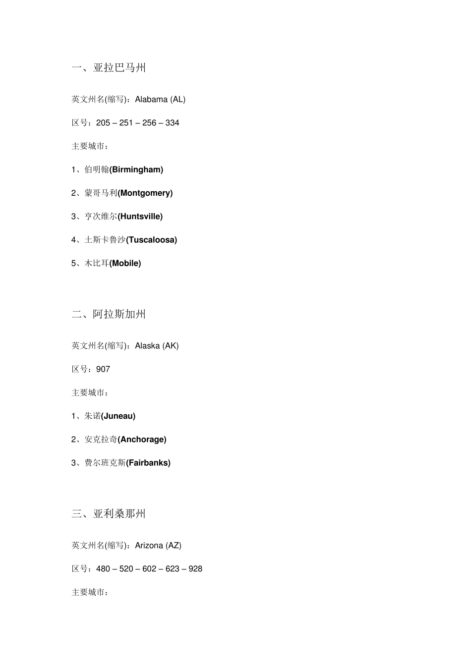 美国各州的缩写及主要城市_第1页