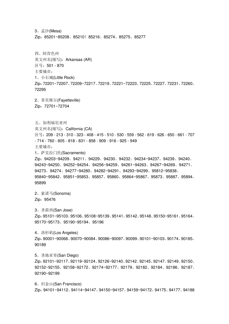 美国各州邮政编码大全_第2页