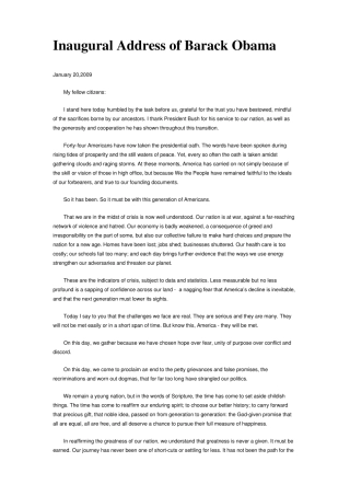 美国总统奥巴马2009年就职演讲(英汉对照)