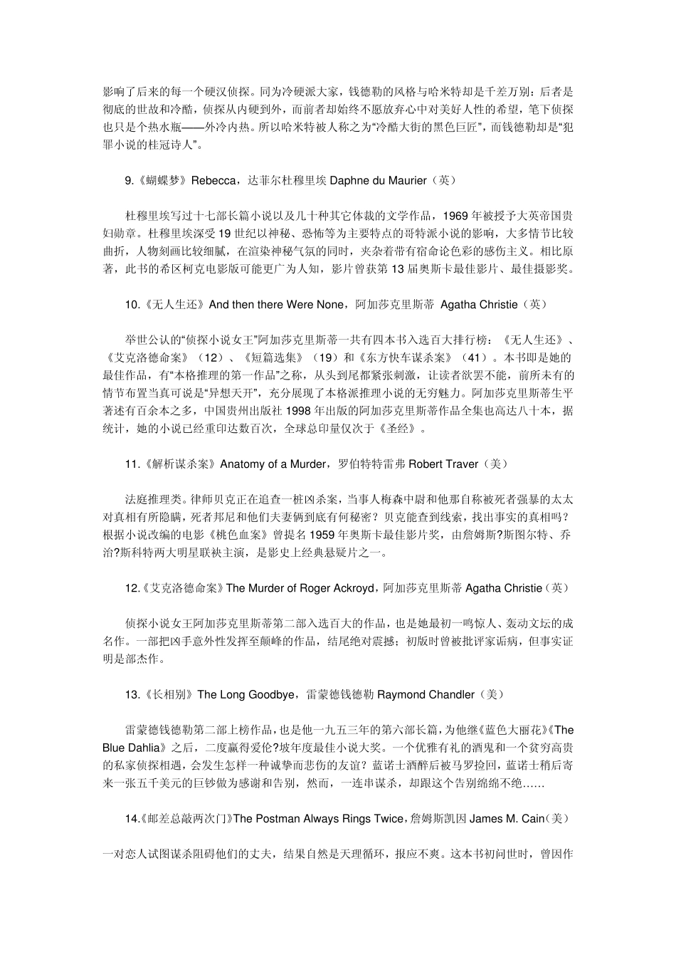 美国推理作家协会100部经典推理小说_第3页