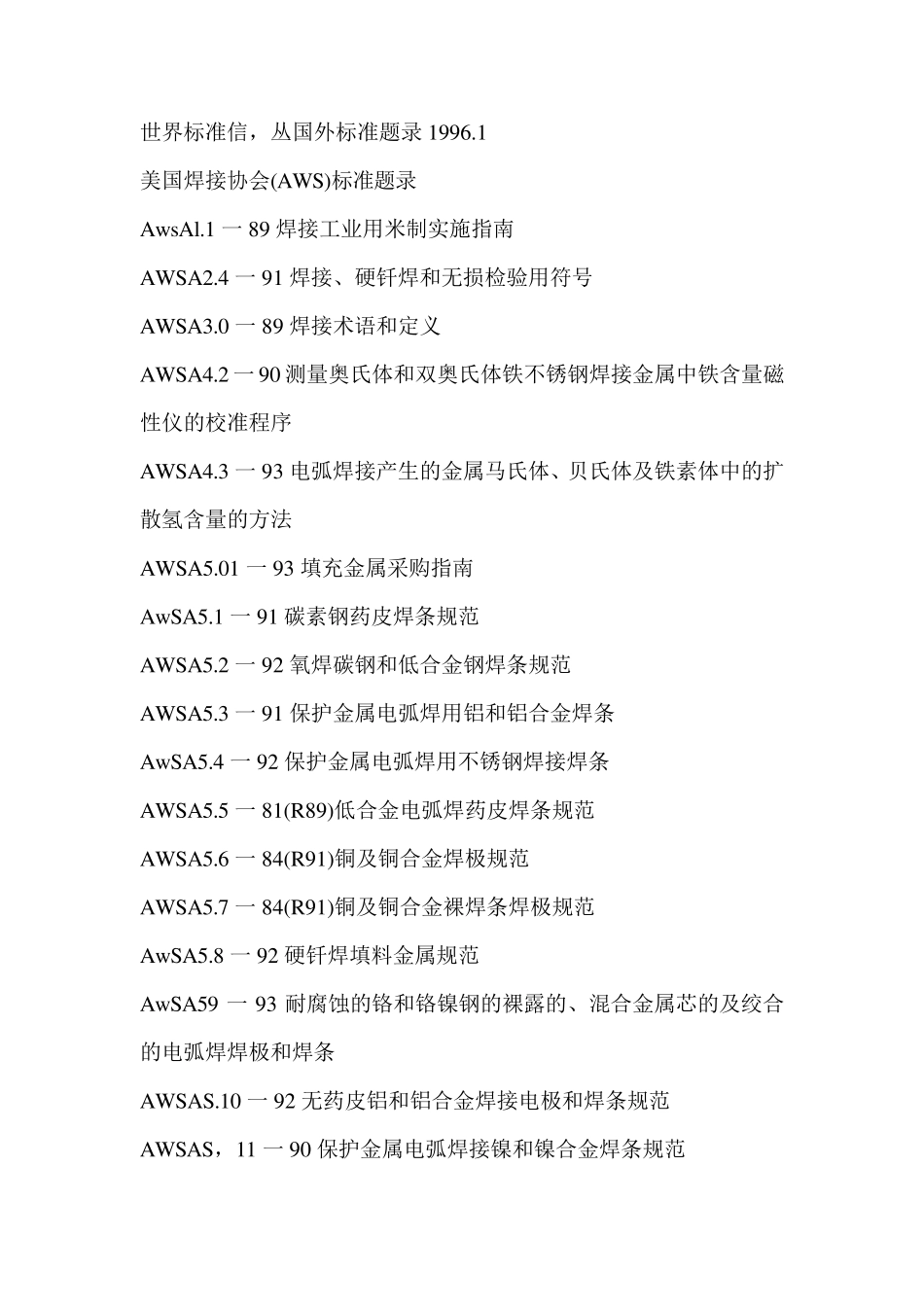 美国焊接协会AWS标准目录_第1页