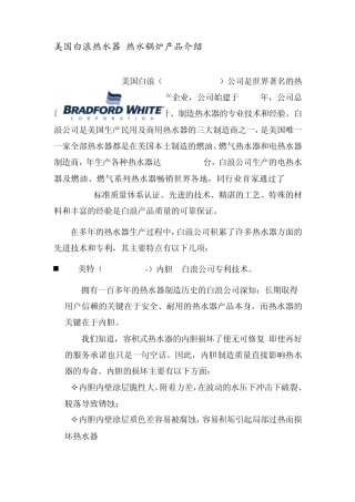 美国白浪热水器热水锅炉产品介绍