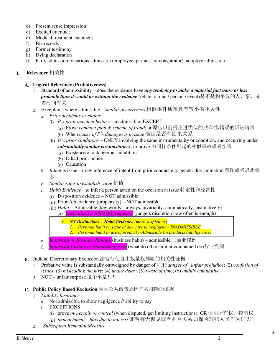 美国纽约州律师资格考试复习笔记证据法_第2页