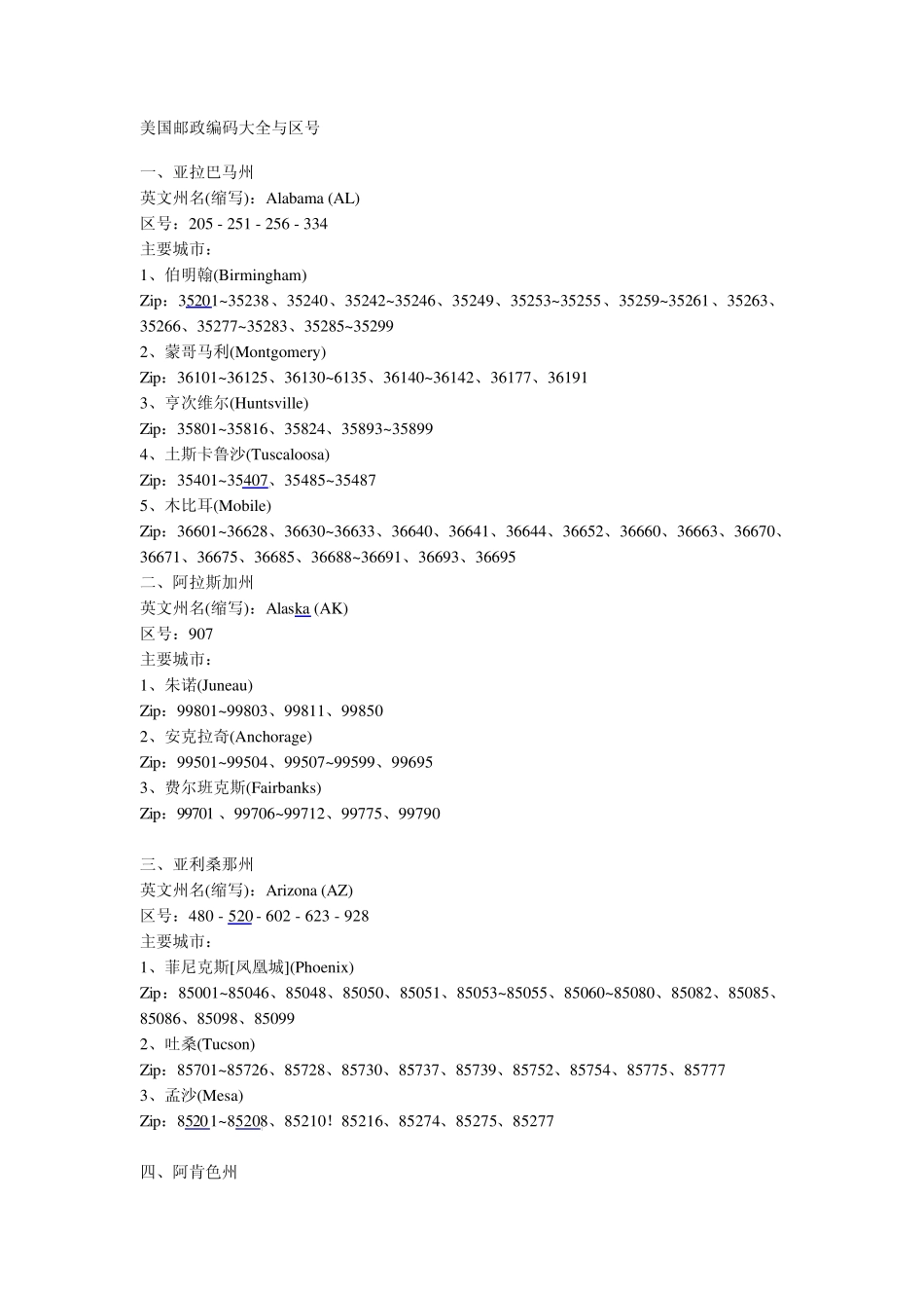 美国邮政编码大全与区号_第1页