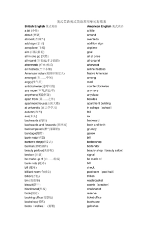 美式英语英式英语常用单词对照表