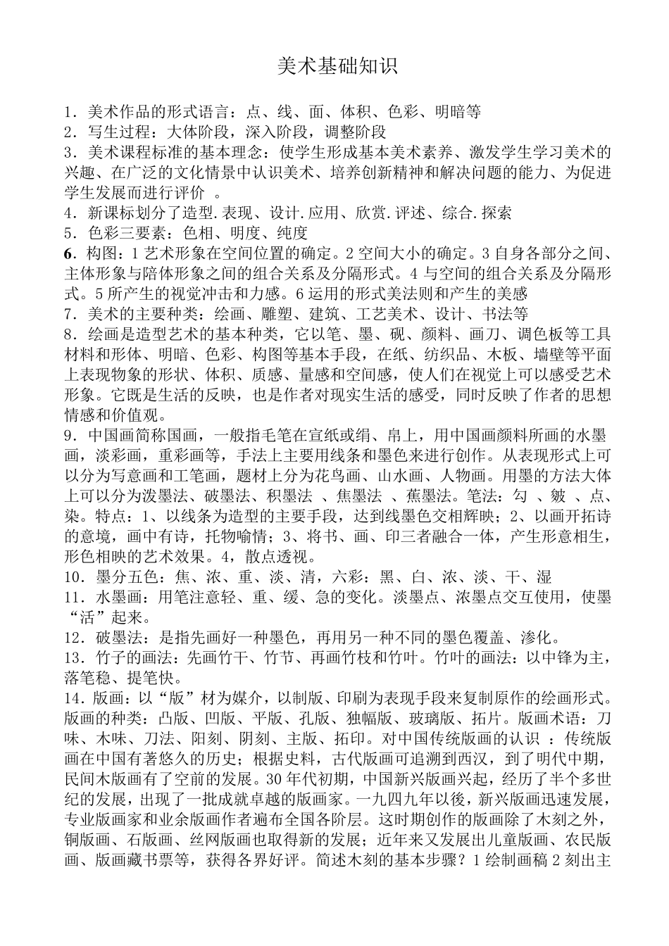 美术基础知识大全(附经典试题)_第1页