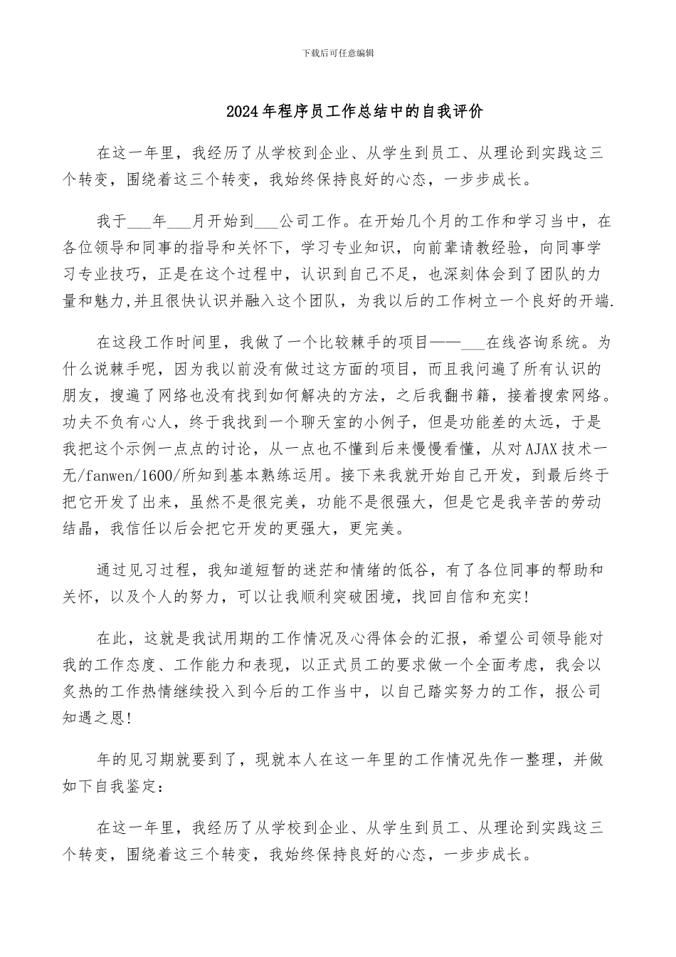 2024年程序员工作总结中的自我评价_第1页