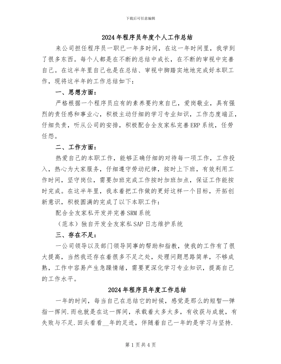 2024年程序员年度个人工作总结_第1页