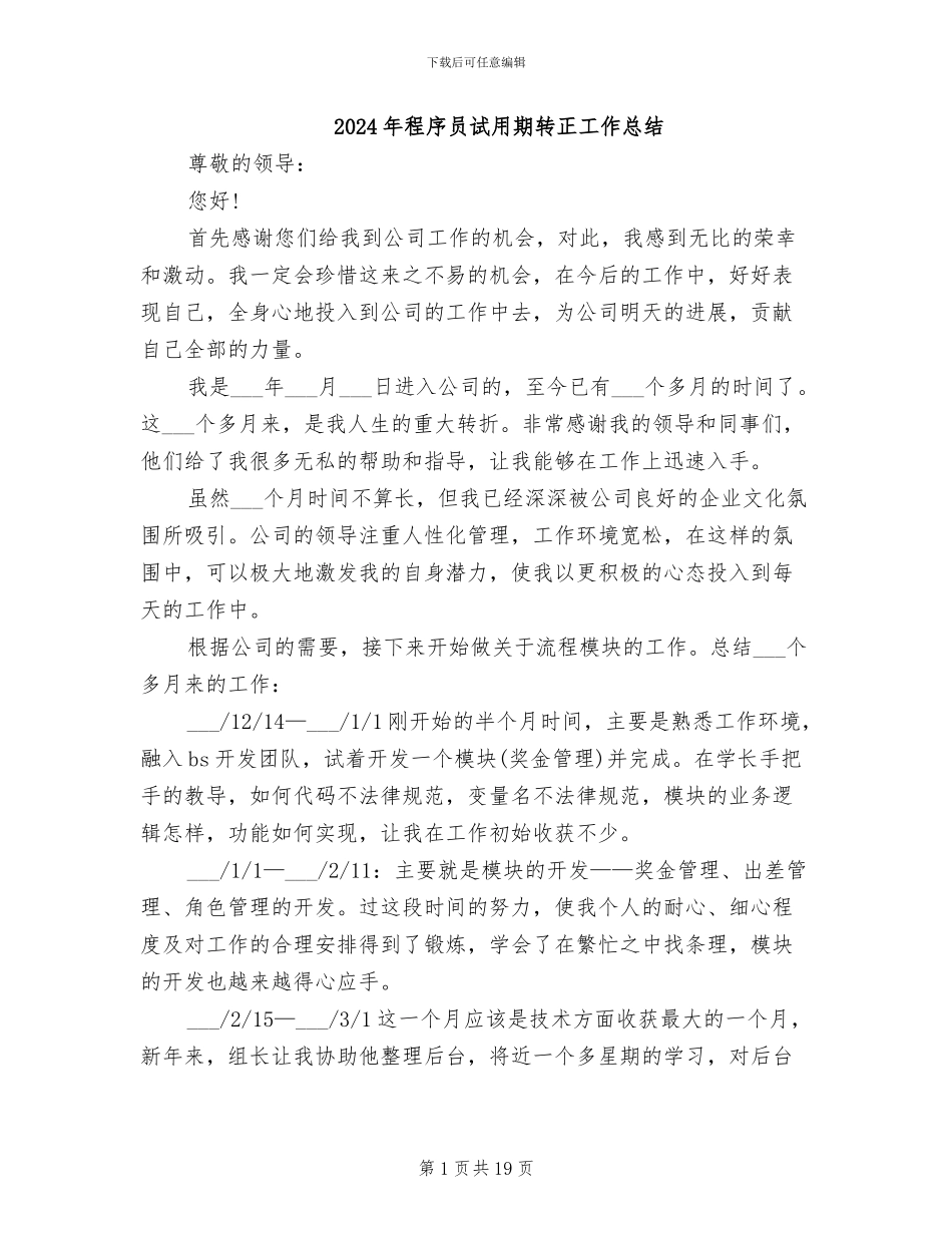 2024年程序员试用期转正工作总结_第1页