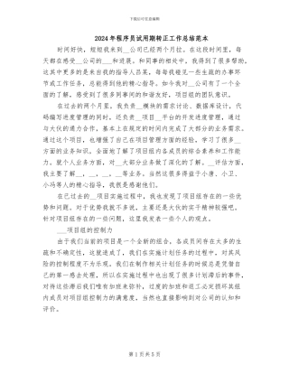 2024年程序员试用期转正工作总结范本