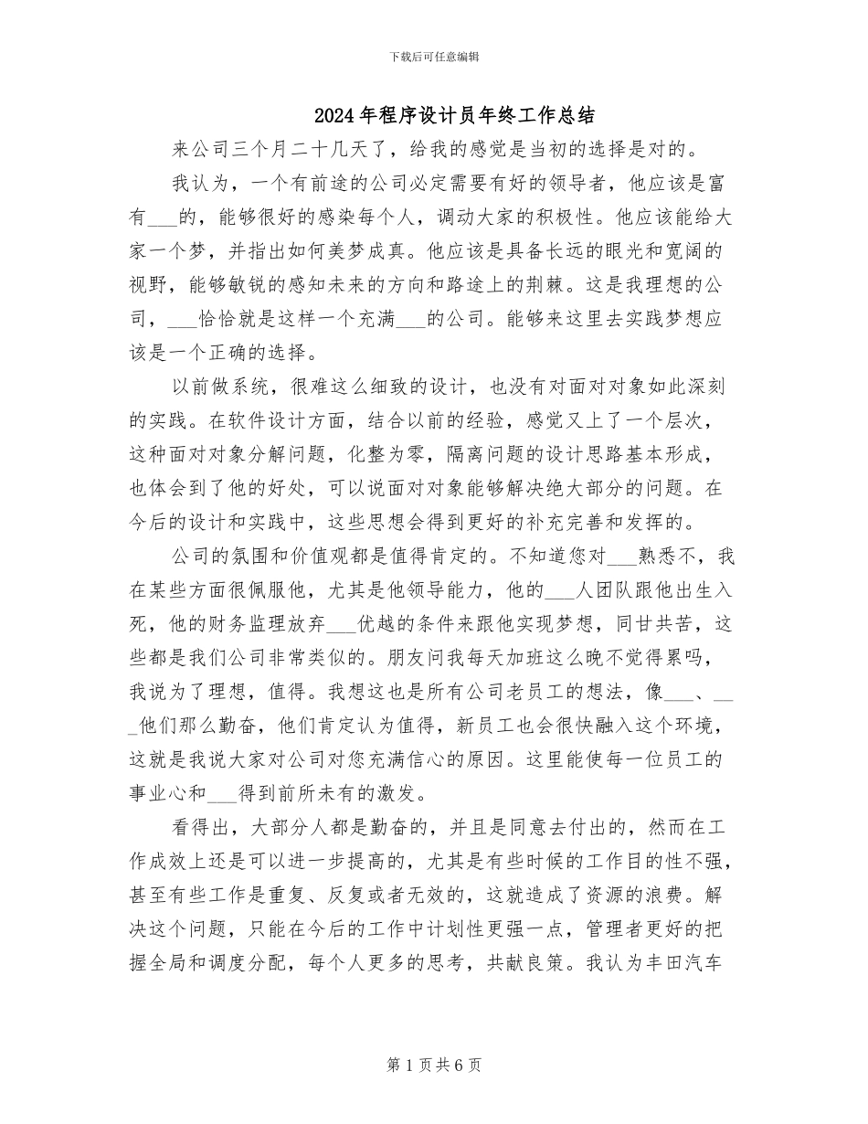 2024年程序设计员年终工作总结_第1页