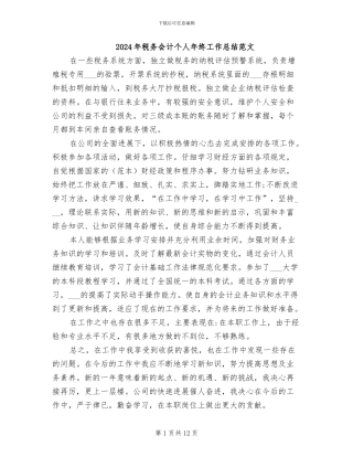 2024年税务会计个人年终工作总结范文