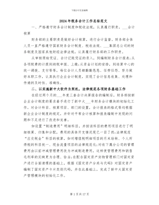 2024年税务会计工作总结范文