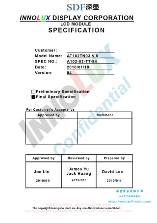群创10.2寸液晶屏AT102TN03V.8Spec