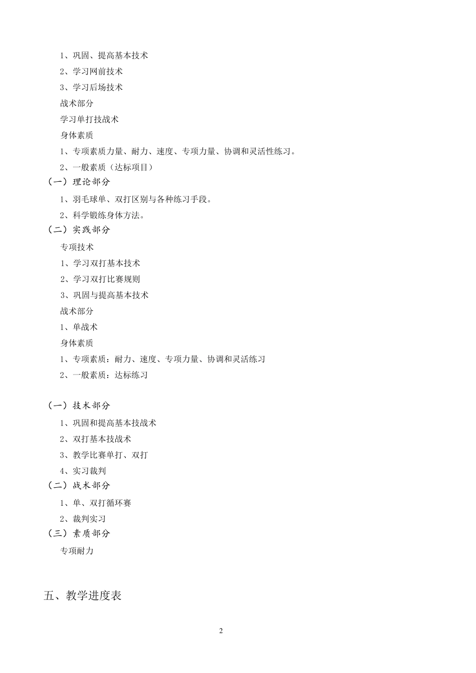 羽毛球专项课教学大纲_第2页