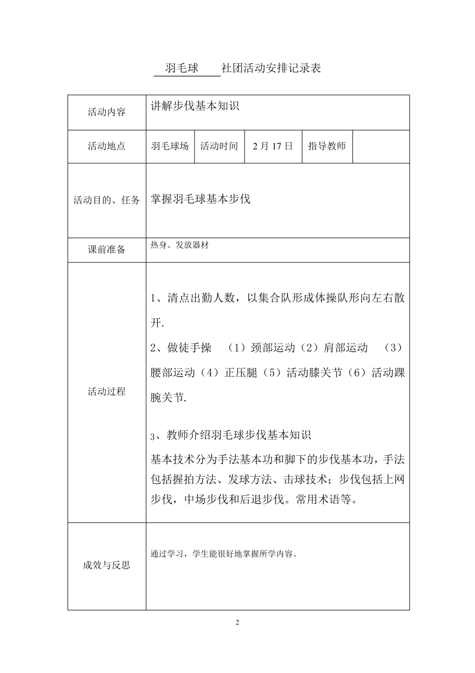羽毛球小组活动记录表_第2页