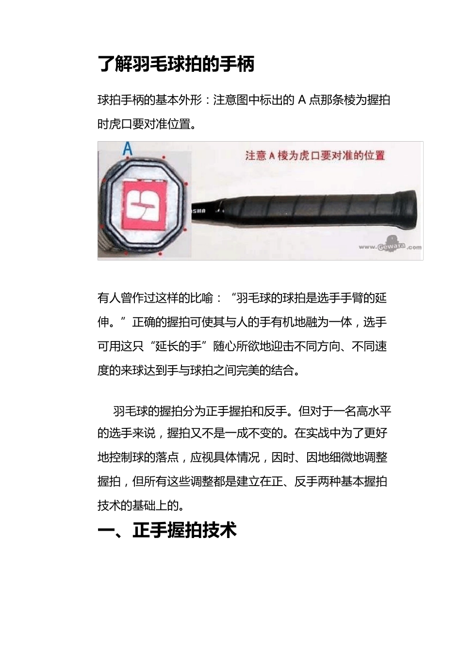 羽毛球正确的握拍方法——有图片和文字说明_第1页