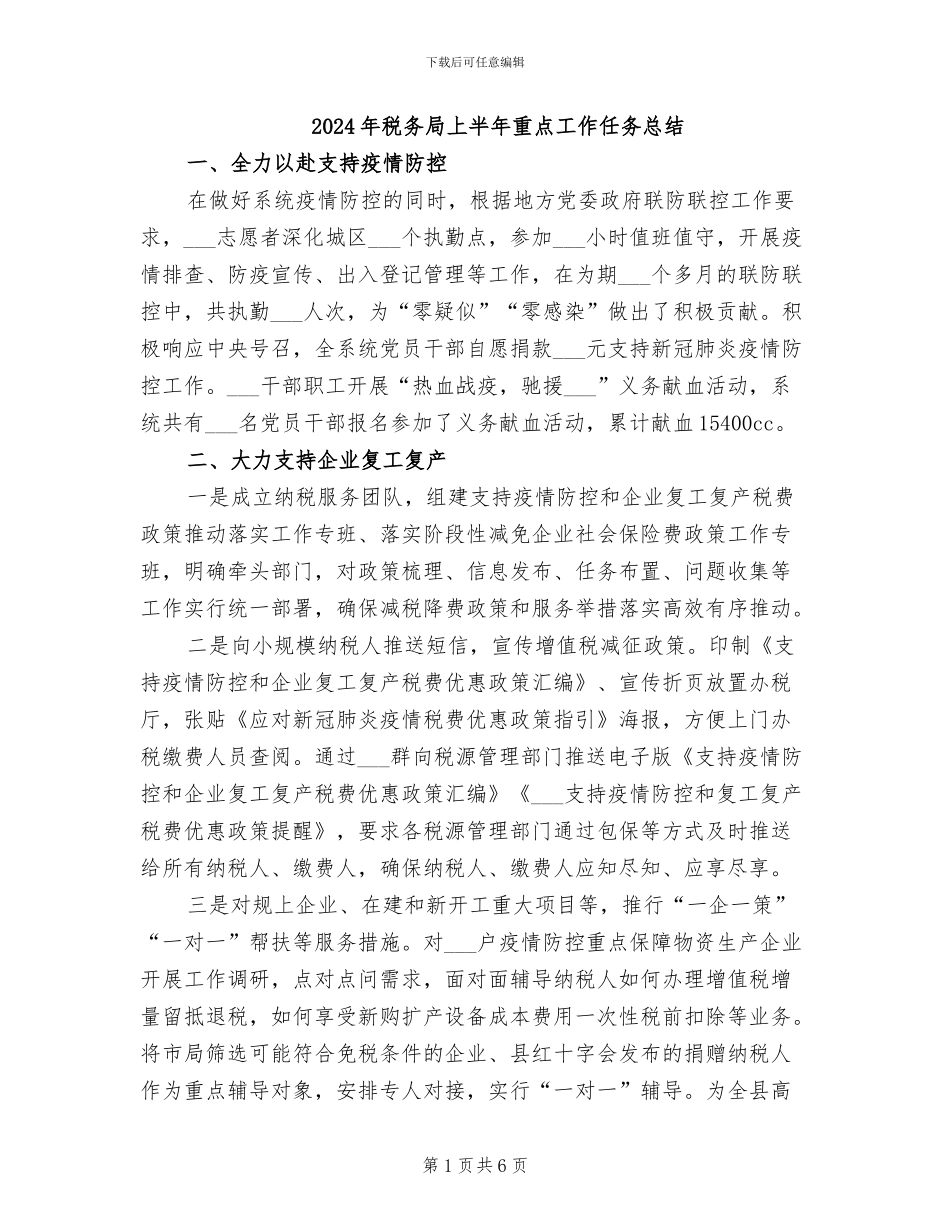 2024年税务局上半年重点工作任务总结_第1页