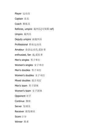 羽毛球英语词汇