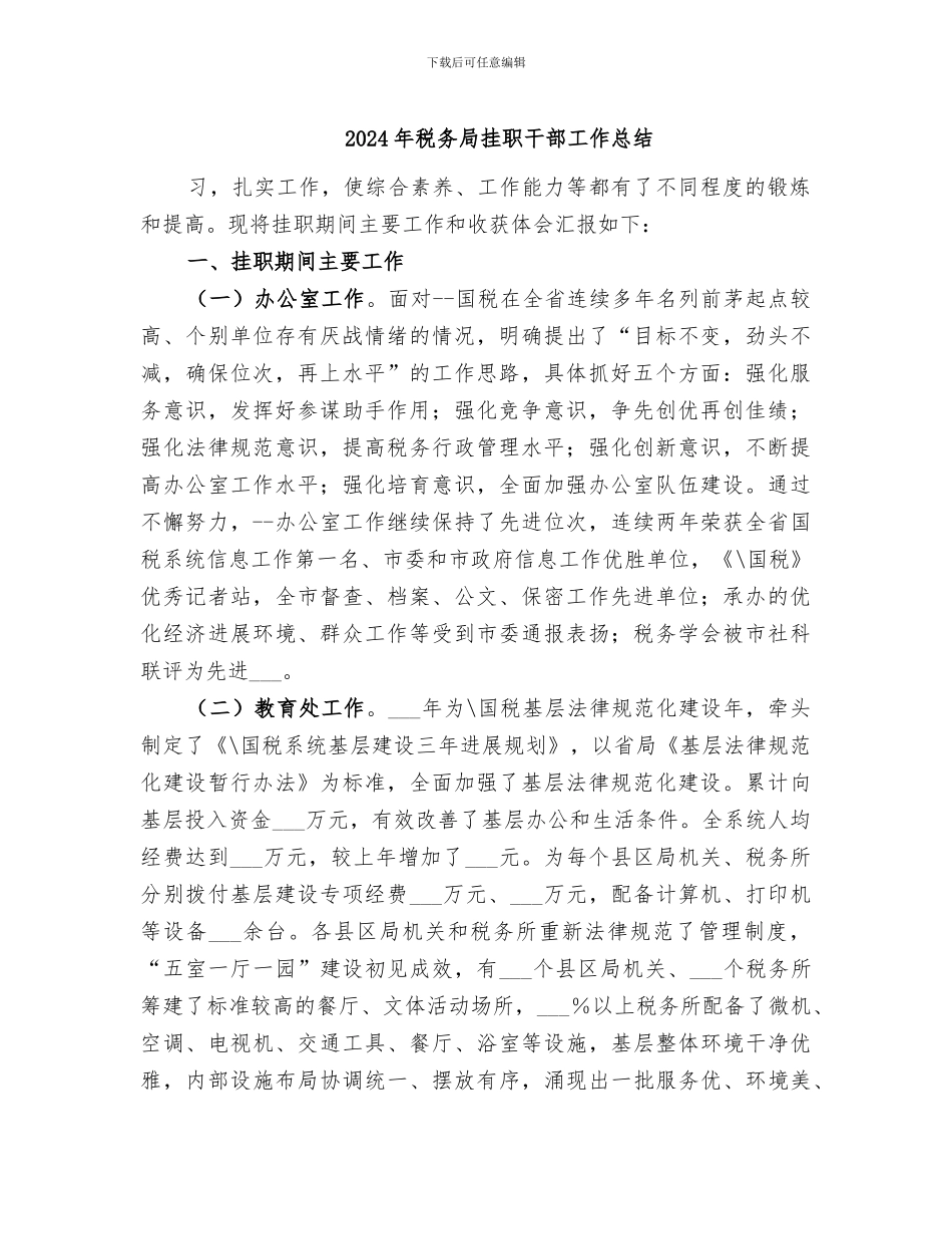 2024年税务局挂职干部工作总结_第1页