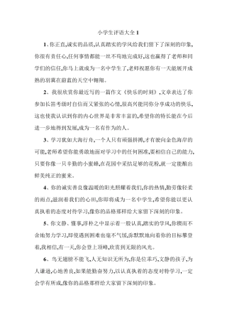 老师对小学生评语大全1