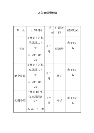 老年大学课程表