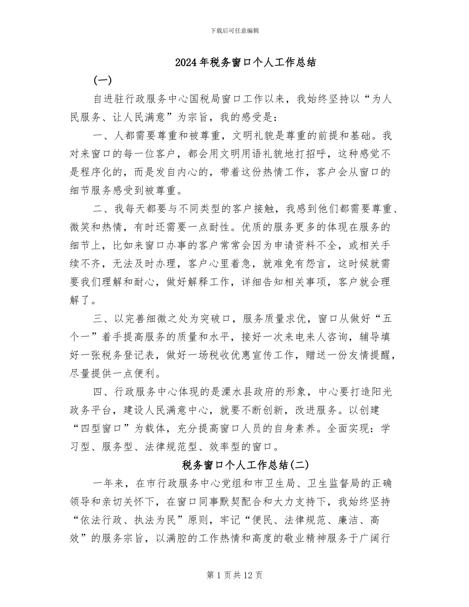 2024年税务窗口个人工作总结_第1页