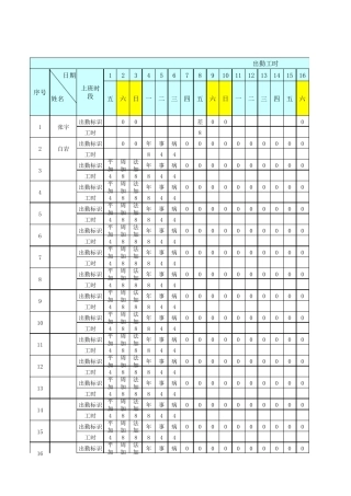 考勤表模板带公式自动计算加班请假工时化