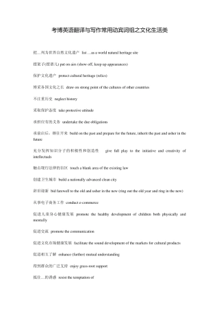 考博英语翻译与写作常用动宾词组之文化生活类