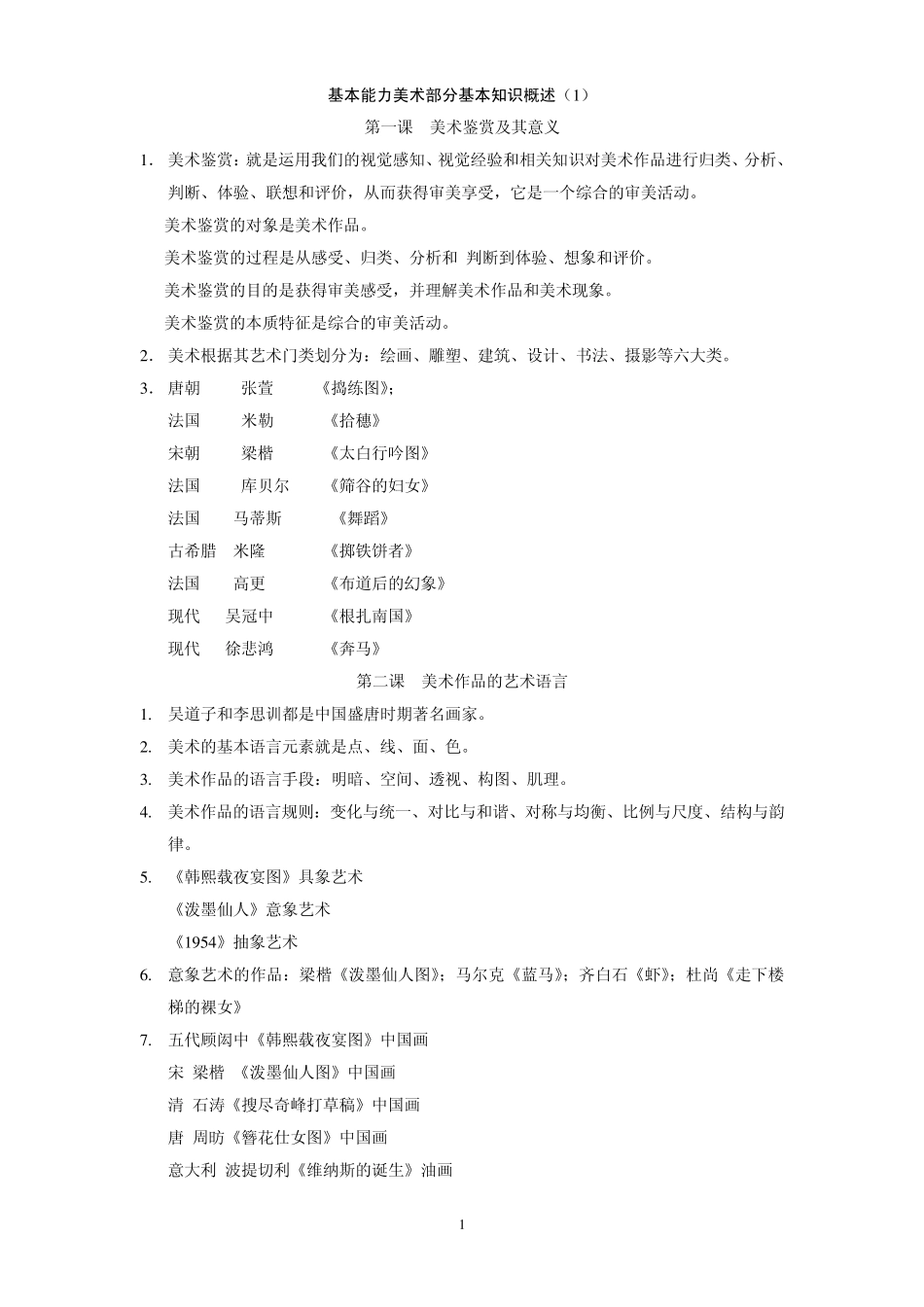 考点解析美术部分基本知识_第1页