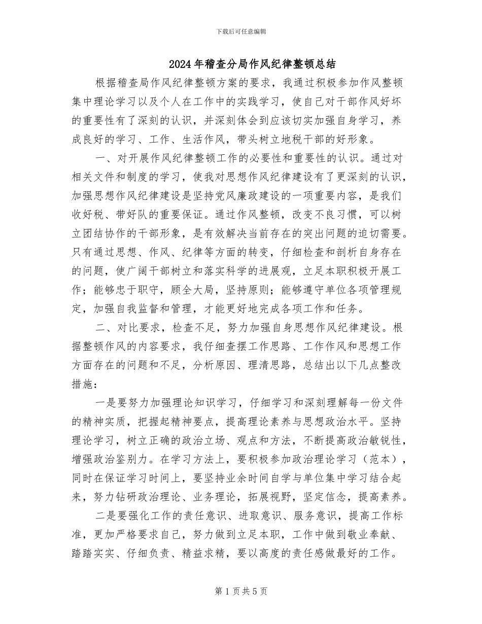 2024年稽查分局作风纪律整顿总结_第1页