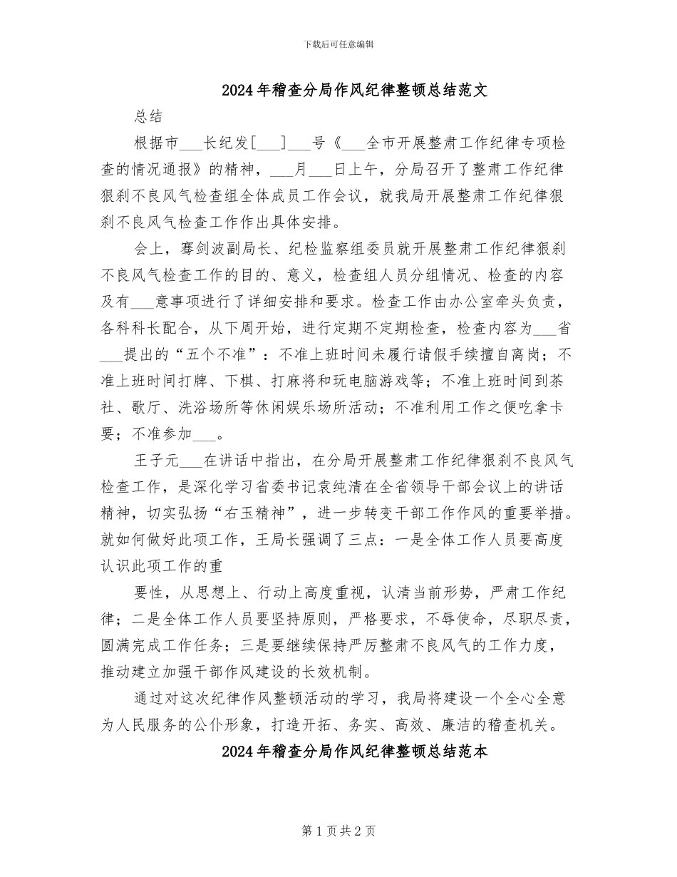 2024年稽查分局作风纪律整顿总结范文_第1页