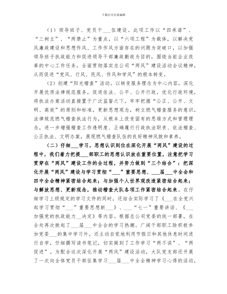 2024年稽查大队“两风”建设工作总结范本_第2页
