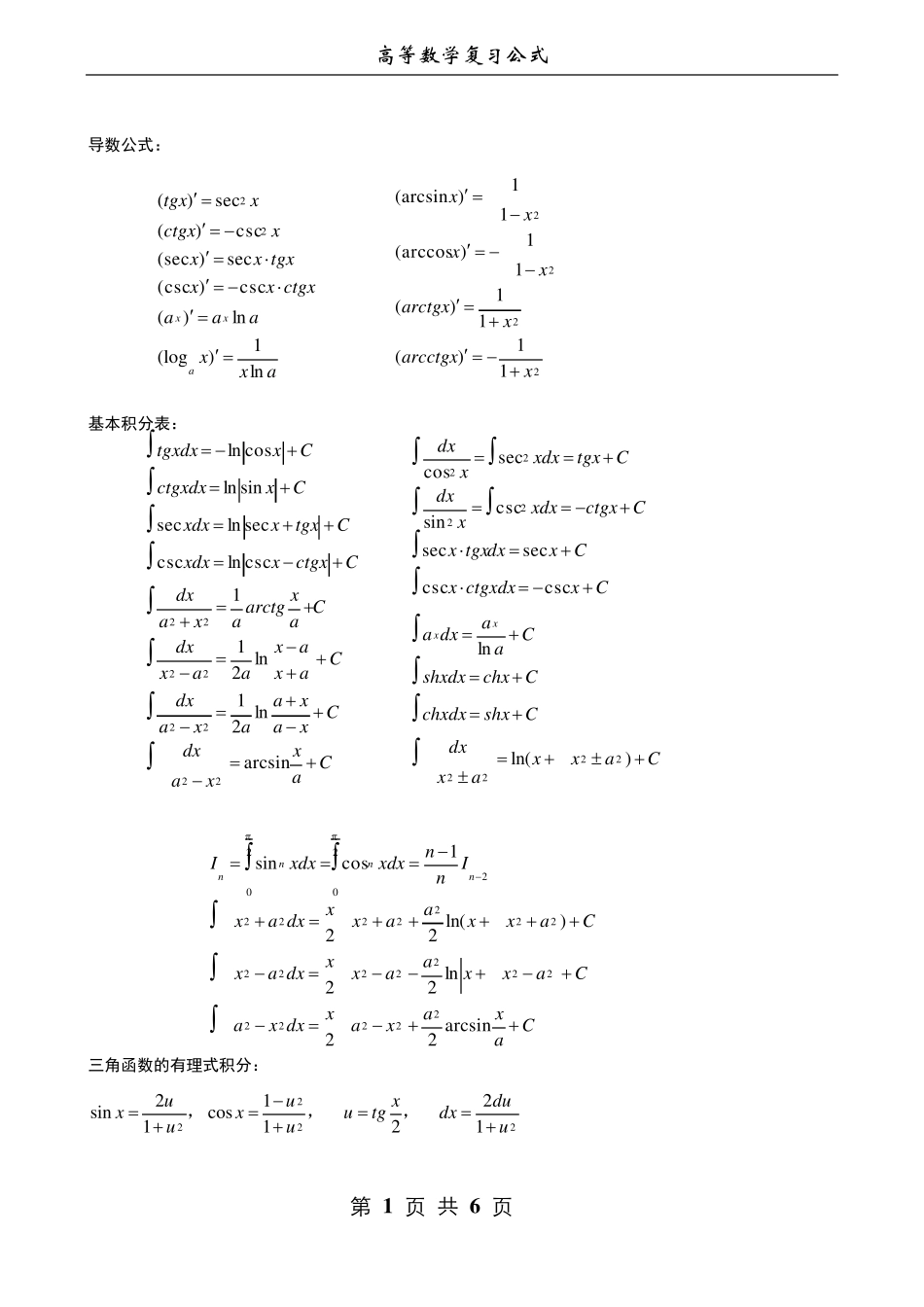 考研数学公式大全(数三)_第1页