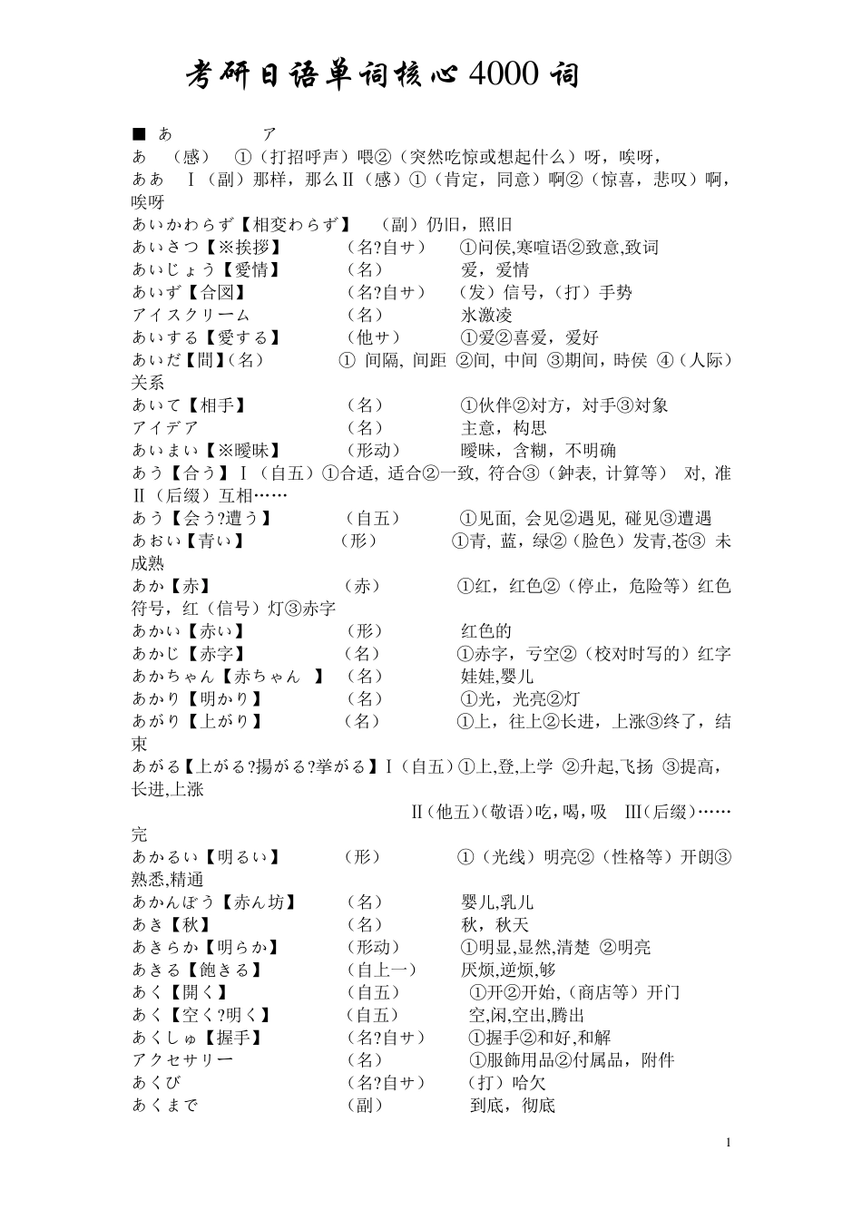 考研日语单词核心4000词汇_第1页