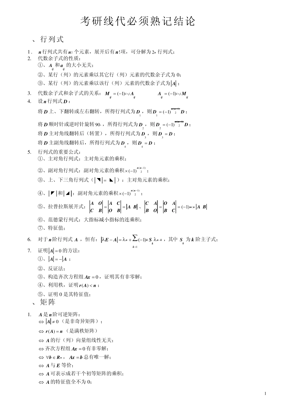 考研线代必须熟记的结论_第1页