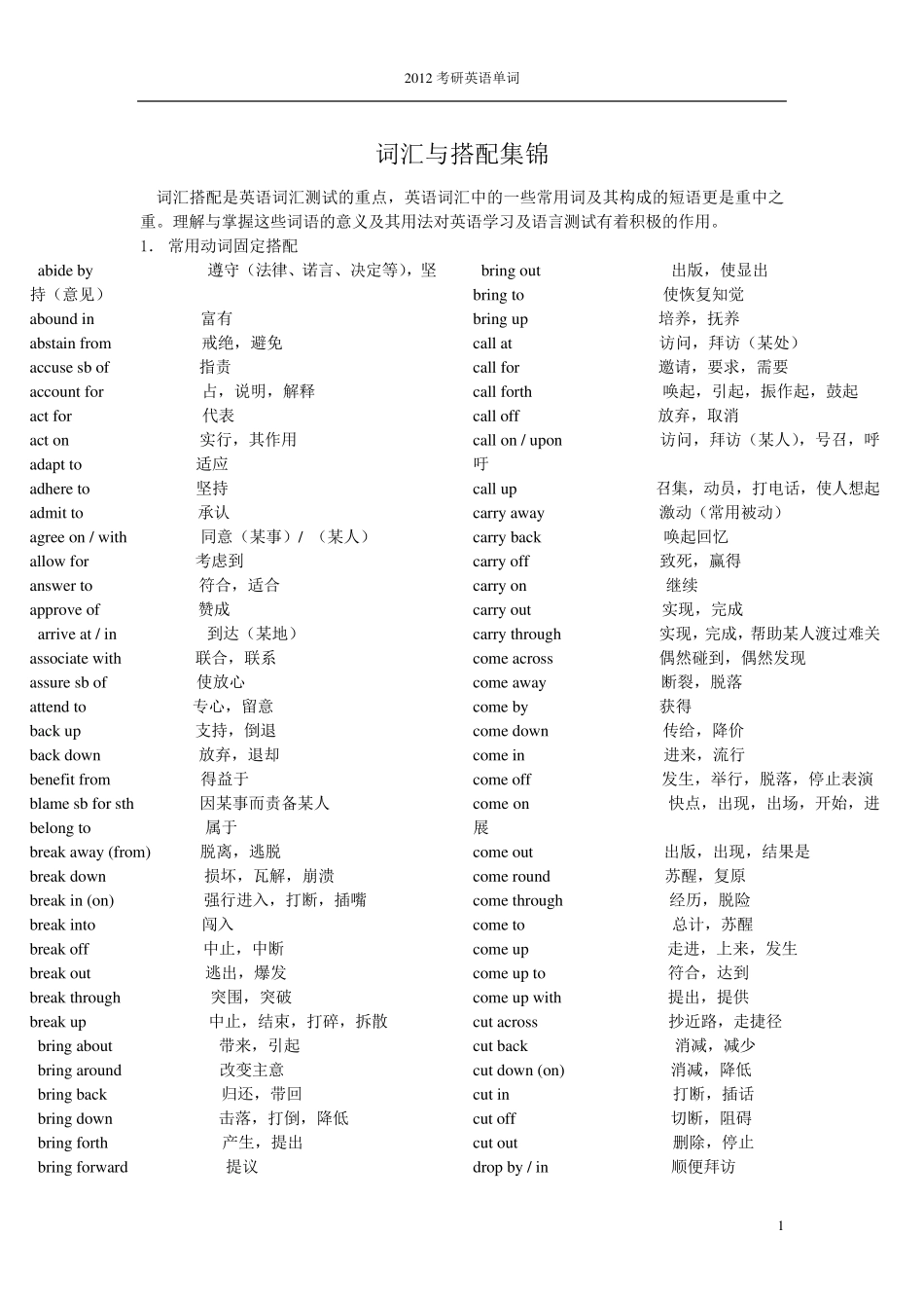 考研英语二常用短语搭配_第1页