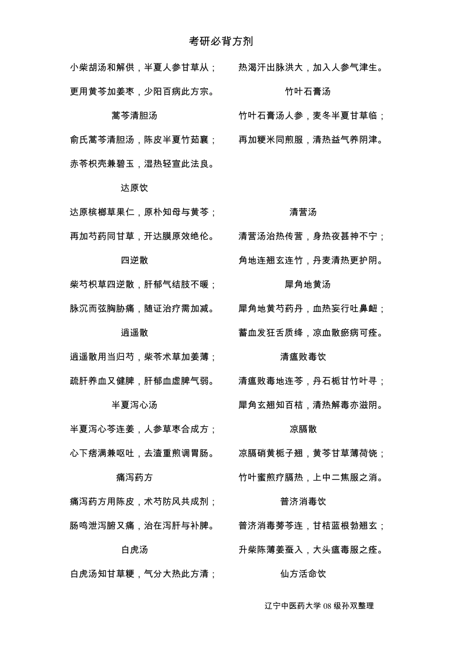 考研重点方剂歌诀(辽宁中医药大学孙双整理)_第3页