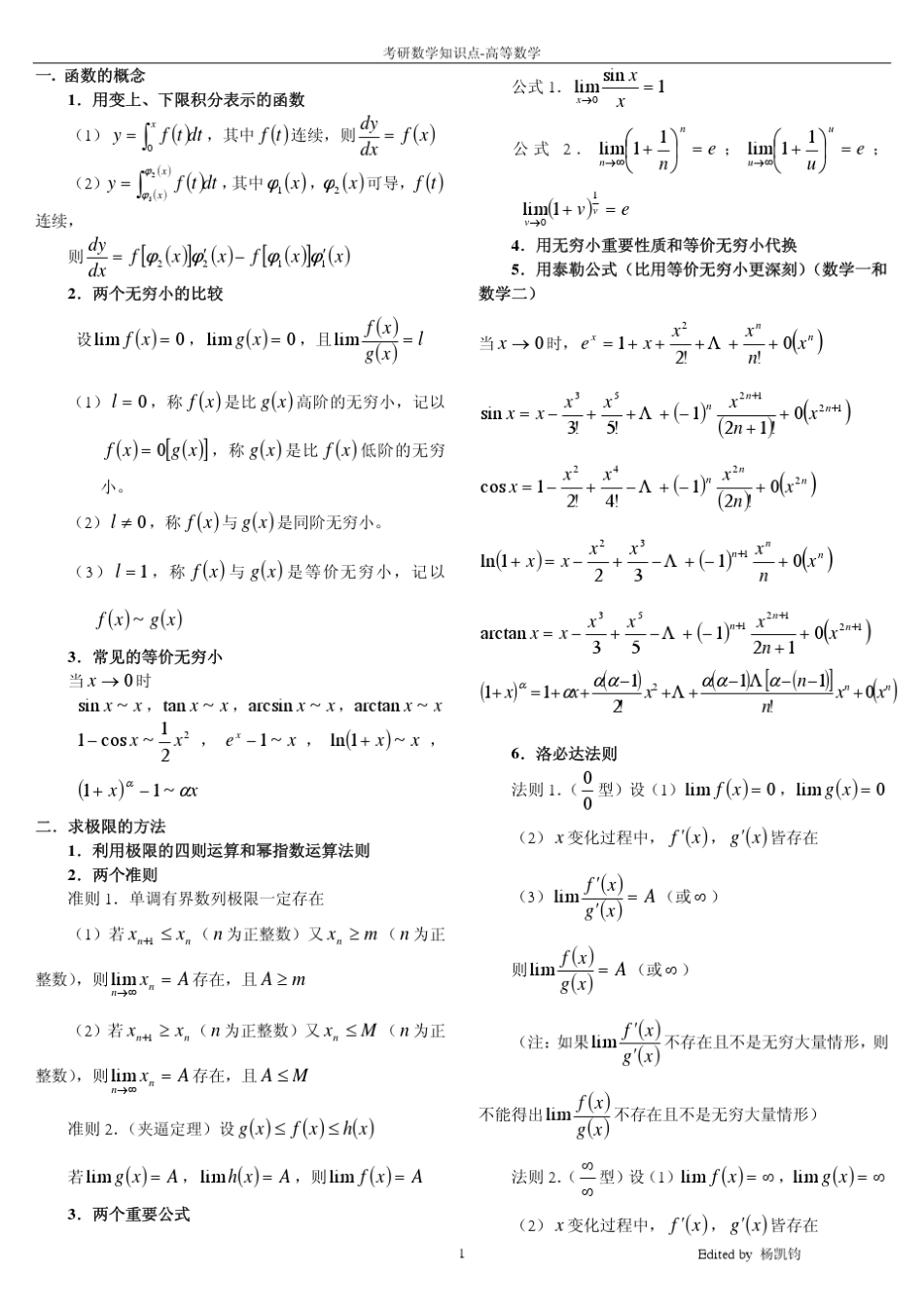 考研高数高分笔记总结_第1页