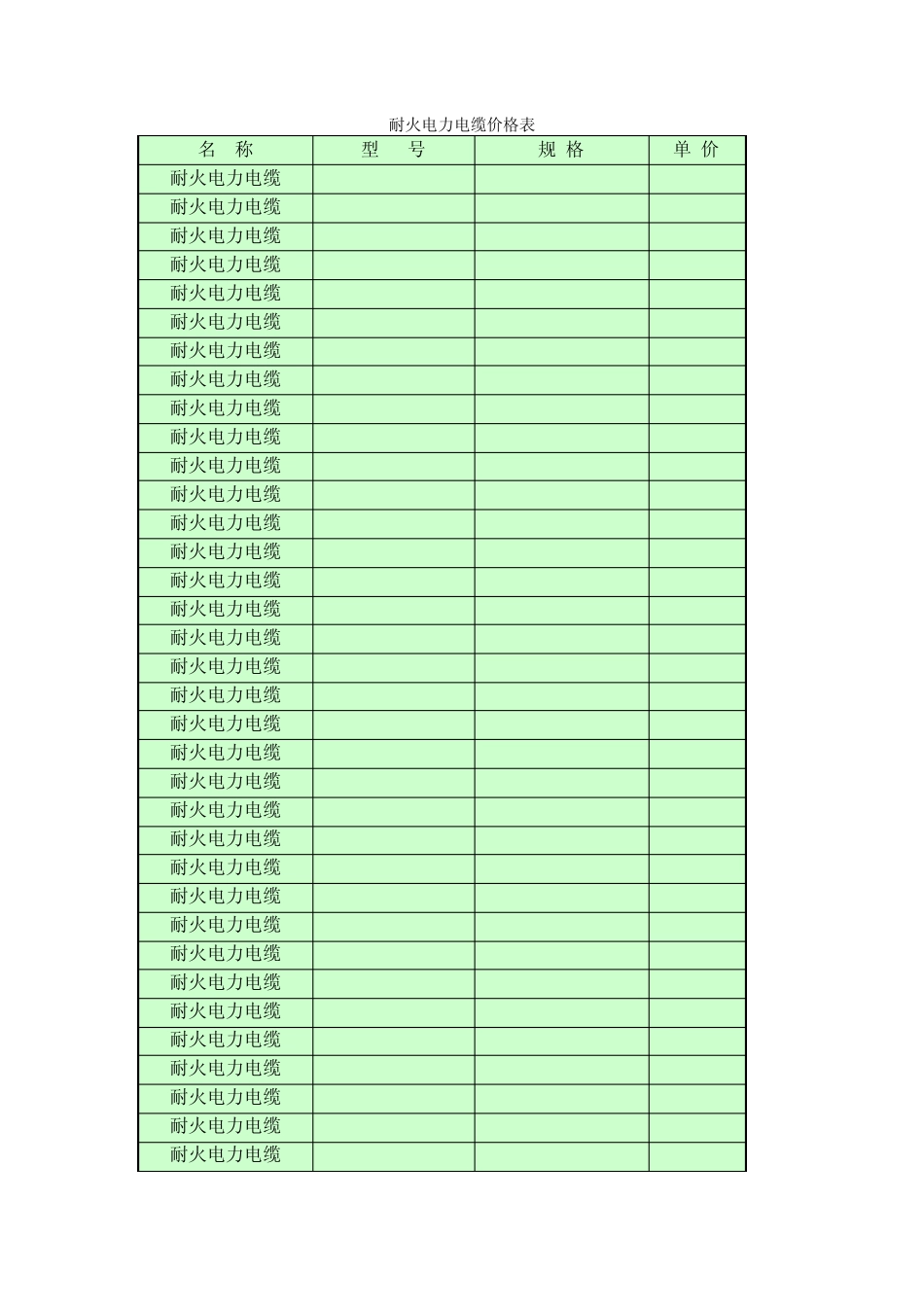 耐火电力电缆价格表_第1页