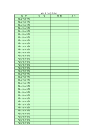 耐火电力电缆价格表