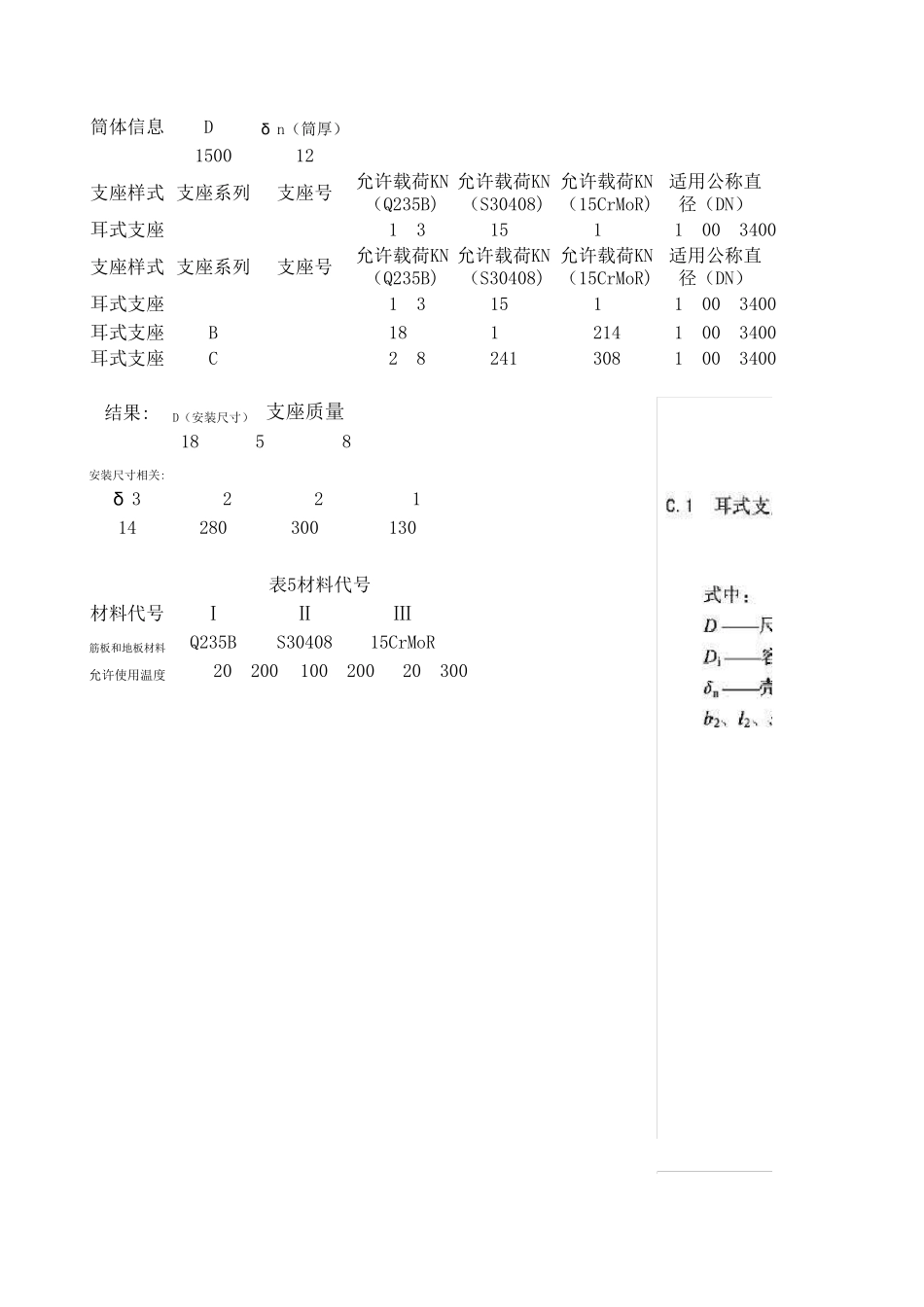 耳式支座安装尺寸计算表(NBT470652018)_第1页