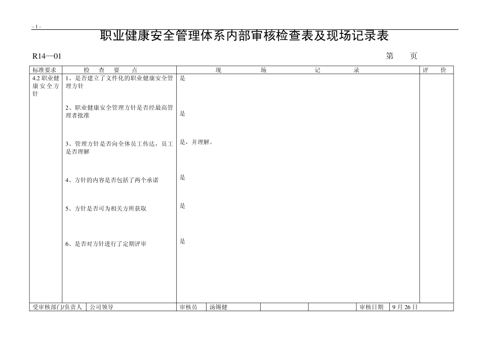 职业健康安全管理体系内部审核检查表_第2页