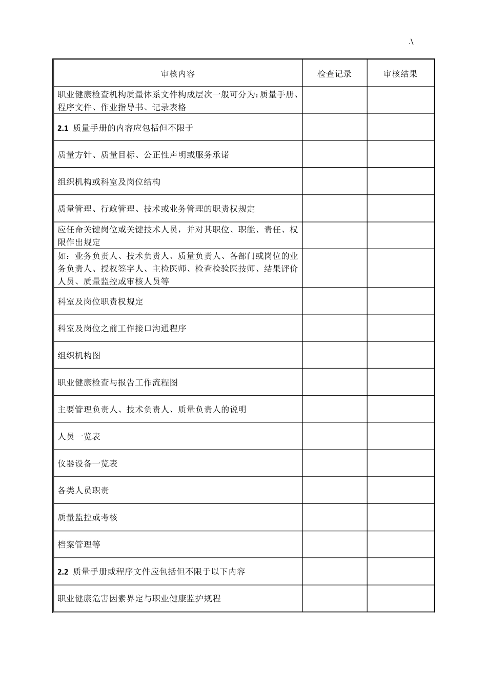 职业健康检查机构质量管理方案计划体系内部审核检查表_第2页