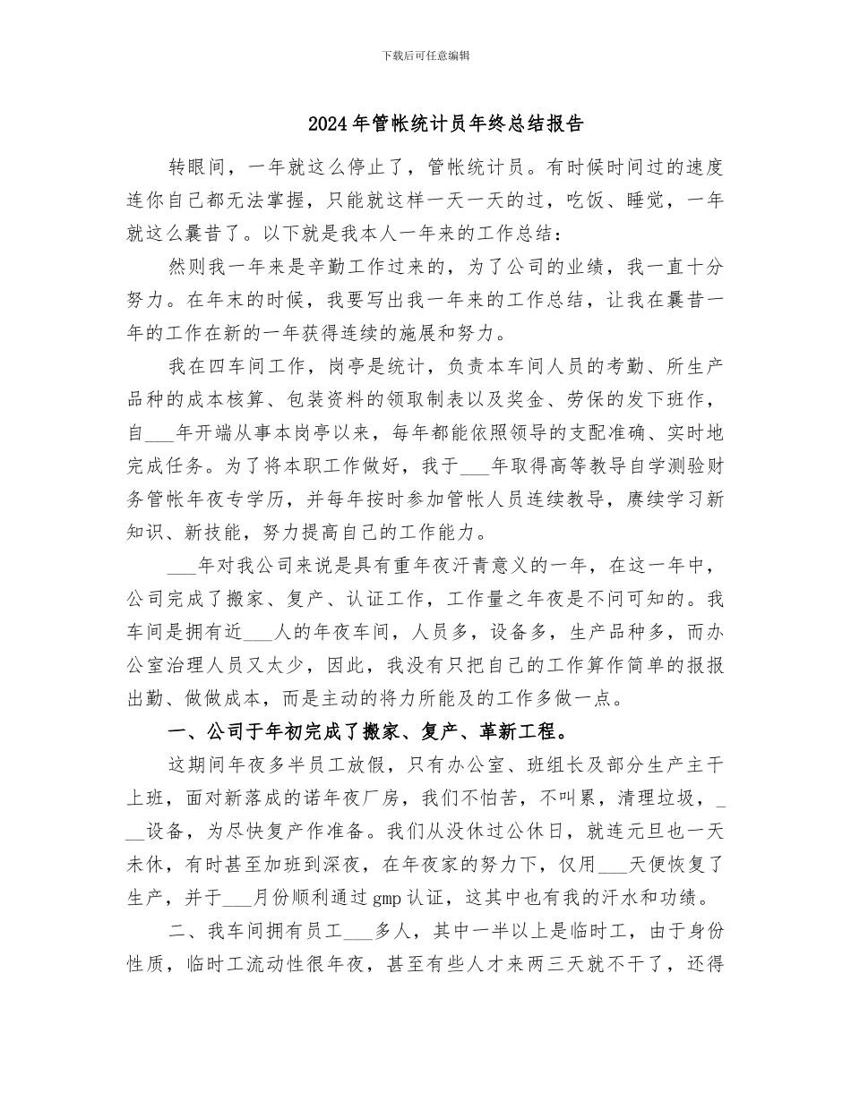 2024年管帐统计员年终总结报告_第1页