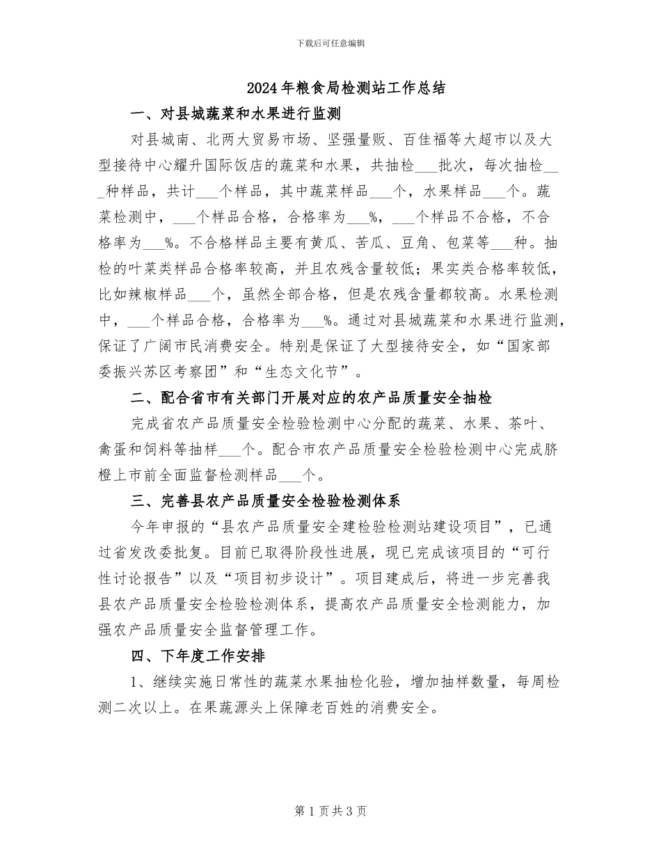 2024年粮食局检测站工作总结_第1页