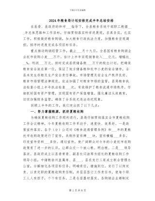 2024年粮食局计划安排完成半年总结安排