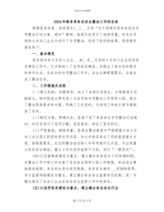 2024年粮食局食品安全整治工作的总结