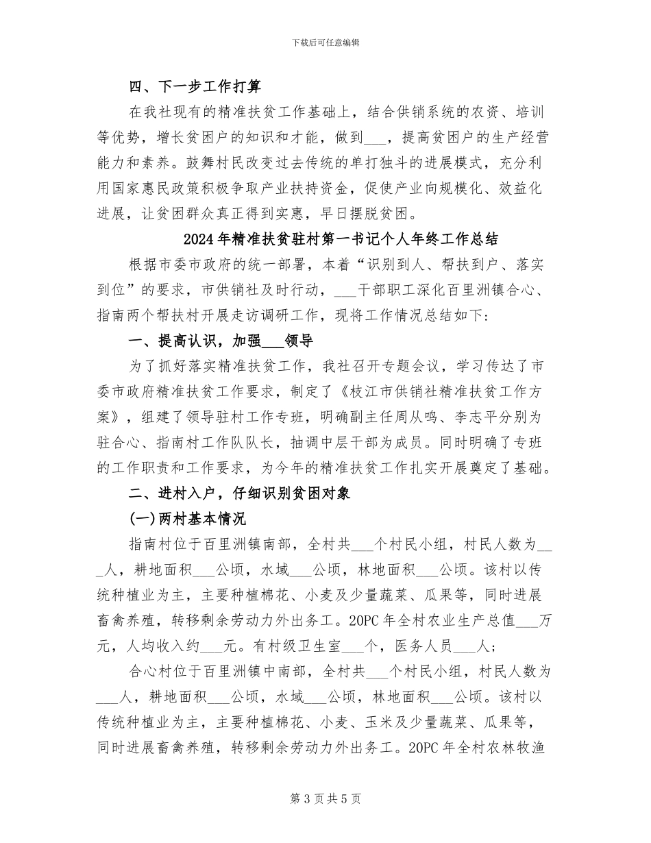 2024年精准扶贫驻村第一书记个人工作总结_第3页