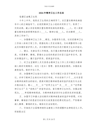 2024年精神卫生工作总结